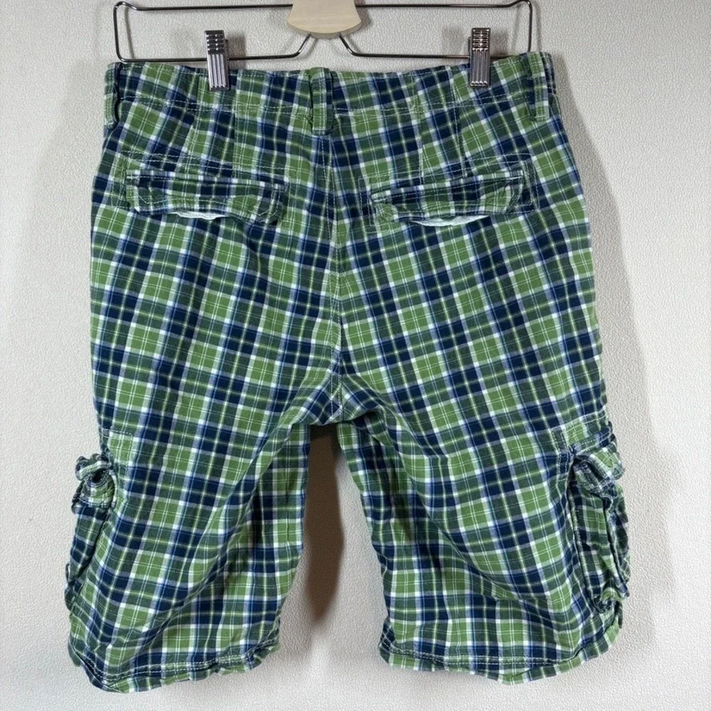 Gap Kids‎ Boys Cargo Shorts 14 Husky Green Plaid Casual Preppy Classic Utility